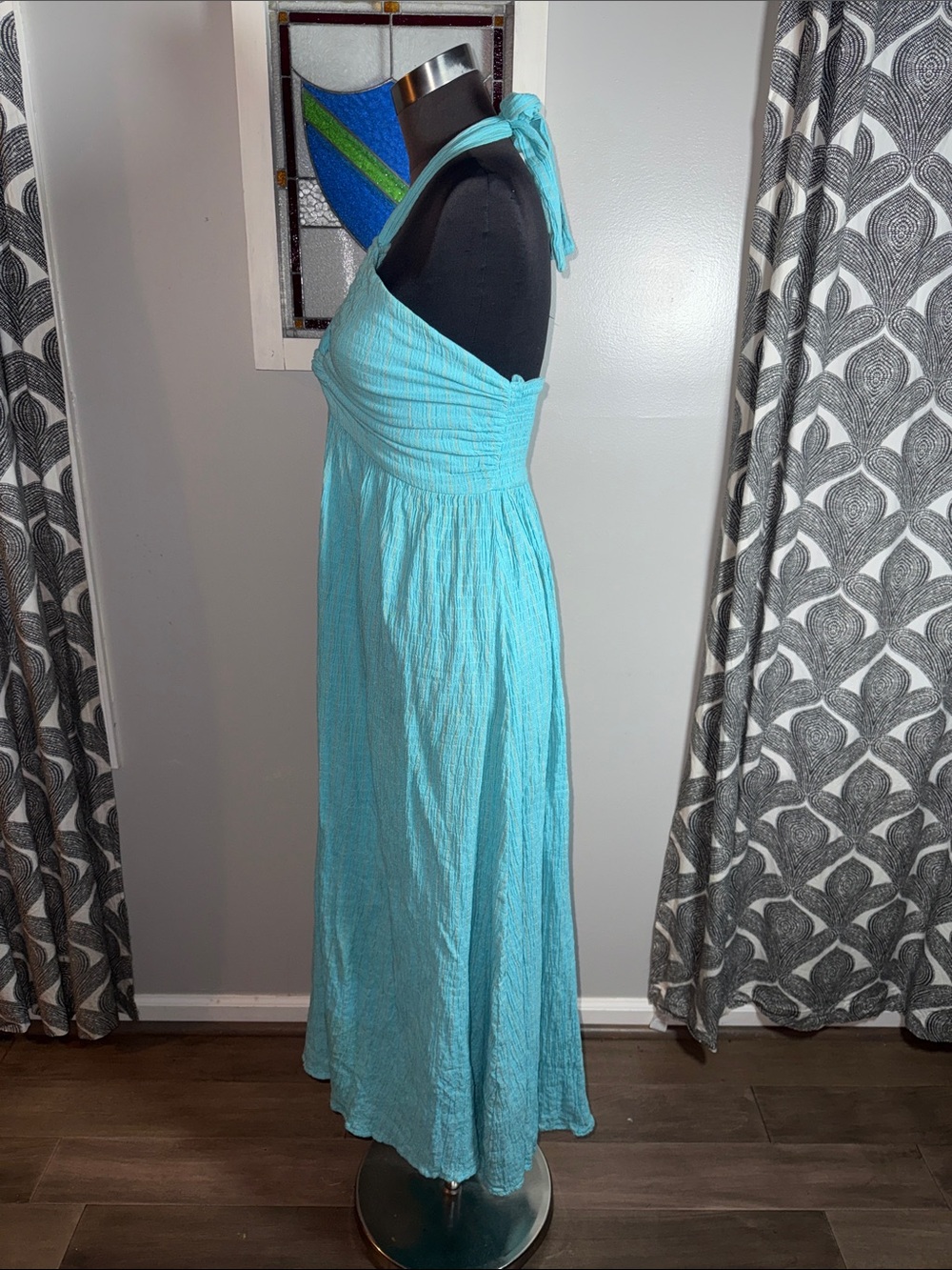 Mara Hoffman Swim Halter Maxi Dress Aqua Turquoise Textured Gauze Small - Picture 3 of 11